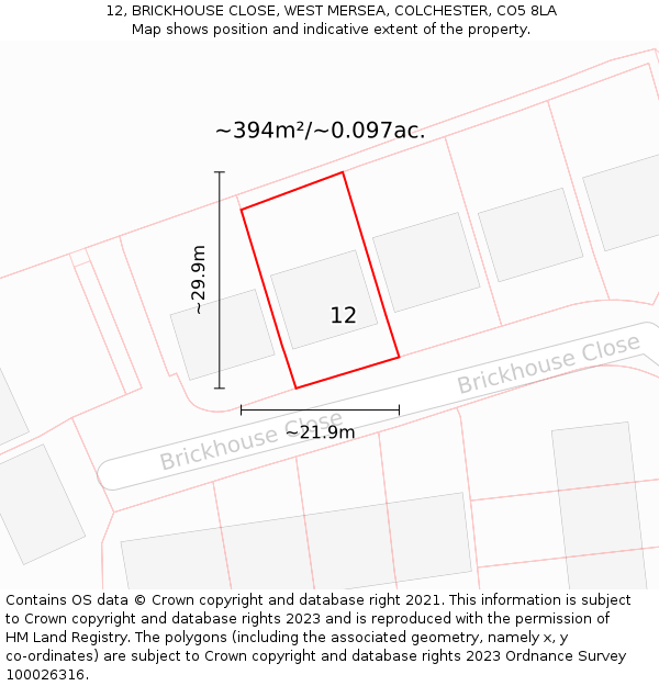 12, BRICKHOUSE CLOSE, WEST MERSEA, COLCHESTER, CO5 8LA: Plot and title map