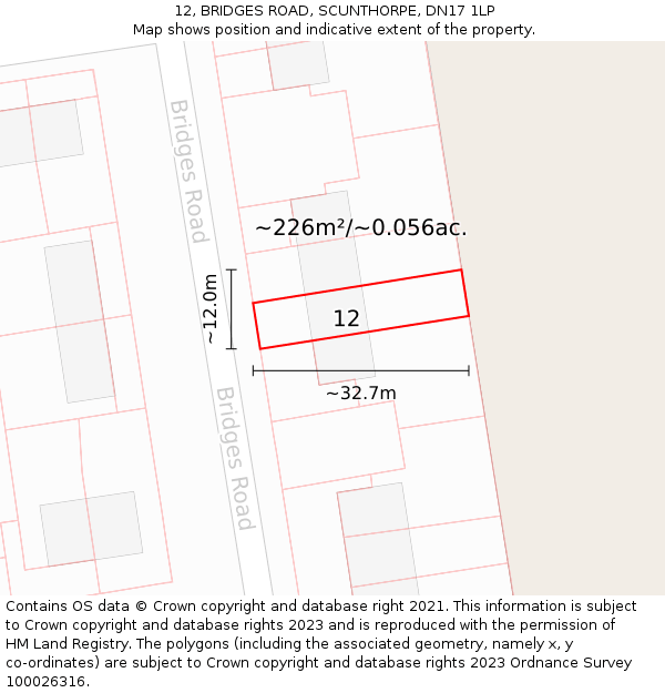 12, BRIDGES ROAD, SCUNTHORPE, DN17 1LP: Plot and title map