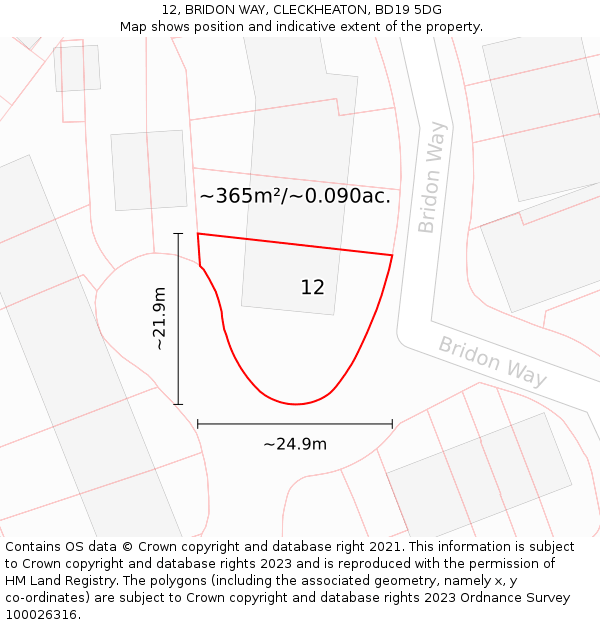 12, BRIDON WAY, CLECKHEATON, BD19 5DG: Plot and title map