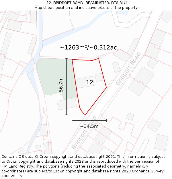 12, BRIDPORT ROAD, BEAMINSTER, DT8 3LU: Plot and title map