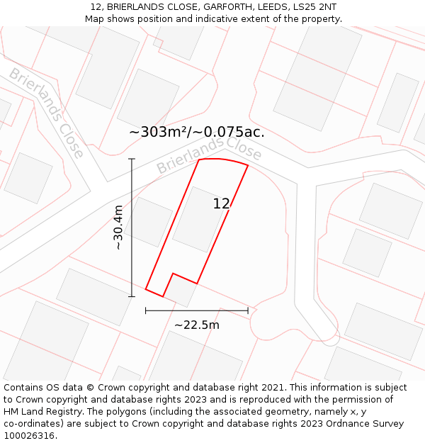 12, BRIERLANDS CLOSE, GARFORTH, LEEDS, LS25 2NT: Plot and title map