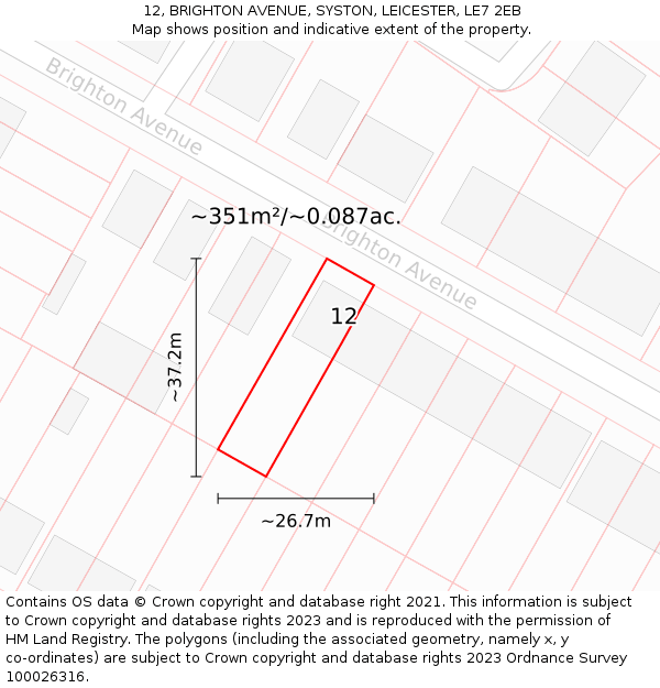 12, BRIGHTON AVENUE, SYSTON, LEICESTER, LE7 2EB: Plot and title map