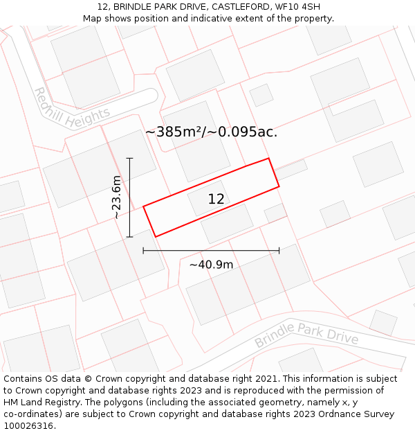 12, BRINDLE PARK DRIVE, CASTLEFORD, WF10 4SH: Plot and title map