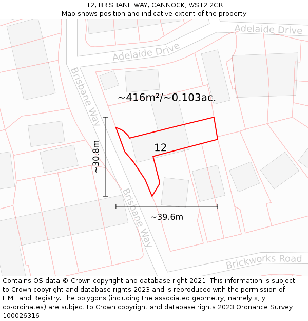 12, BRISBANE WAY, CANNOCK, WS12 2GR: Plot and title map