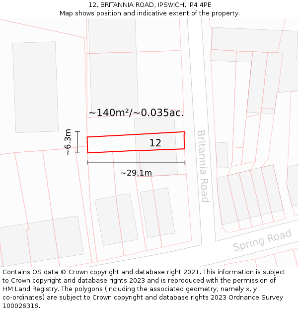 12, BRITANNIA ROAD, IPSWICH, IP4 4PE: Plot and title map