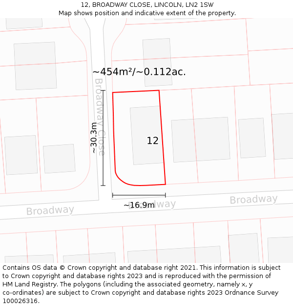 12, BROADWAY CLOSE, LINCOLN, LN2 1SW: Plot and title map