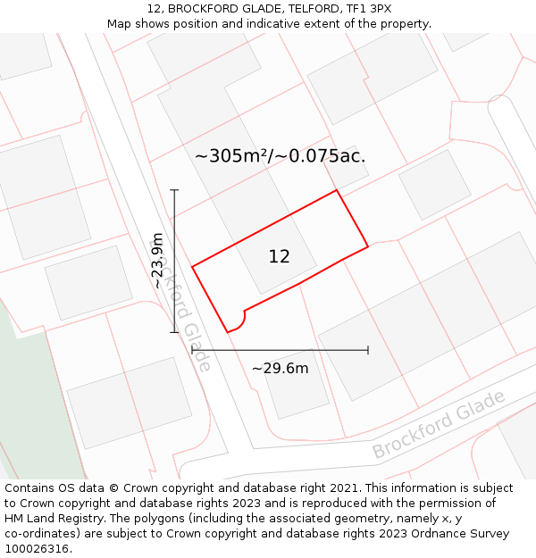 12, BROCKFORD GLADE, TELFORD, TF1 3PX: Plot and title map