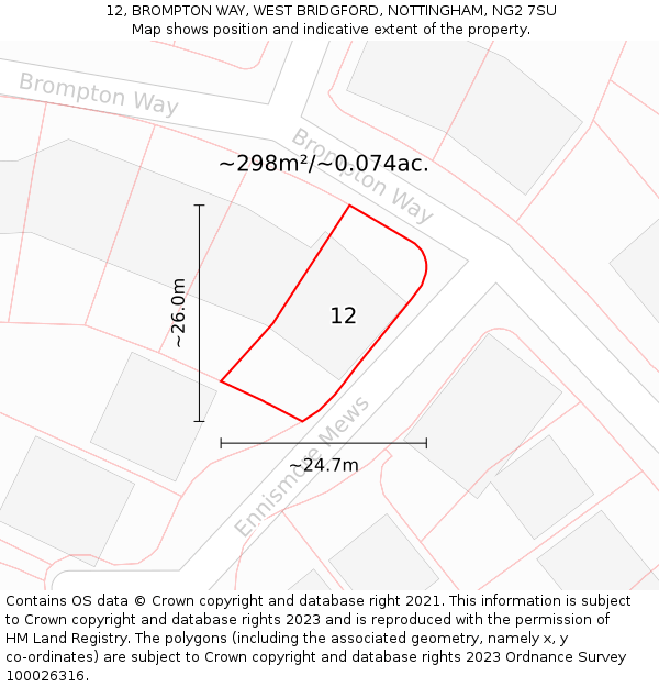 12, BROMPTON WAY, WEST BRIDGFORD, NOTTINGHAM, NG2 7SU: Plot and title map