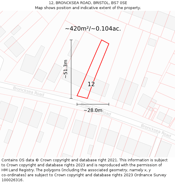 12, BRONCKSEA ROAD, BRISTOL, BS7 0SE: Plot and title map