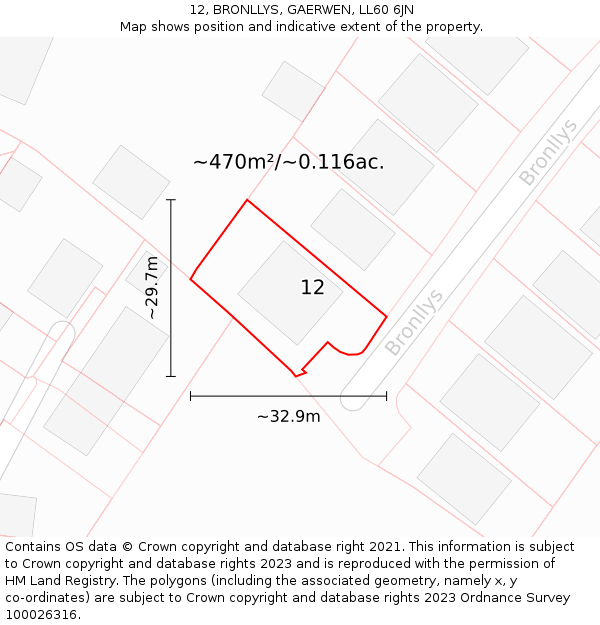 12, BRONLLYS, GAERWEN, LL60 6JN: Plot and title map