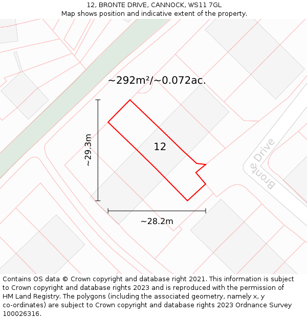 12, BRONTE DRIVE, CANNOCK, WS11 7GL: Plot and title map