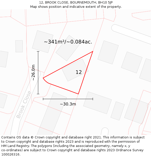 12, BROOK CLOSE, BOURNEMOUTH, BH10 5JP: Plot and title map