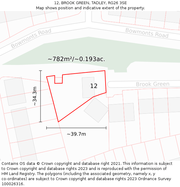 12, BROOK GREEN, TADLEY, RG26 3SE: Plot and title map