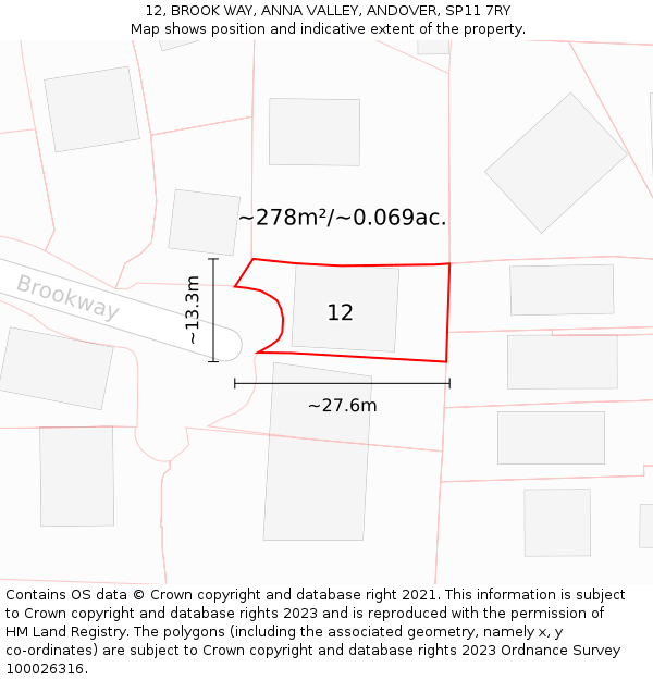 12, BROOK WAY, ANNA VALLEY, ANDOVER, SP11 7RY: Plot and title map