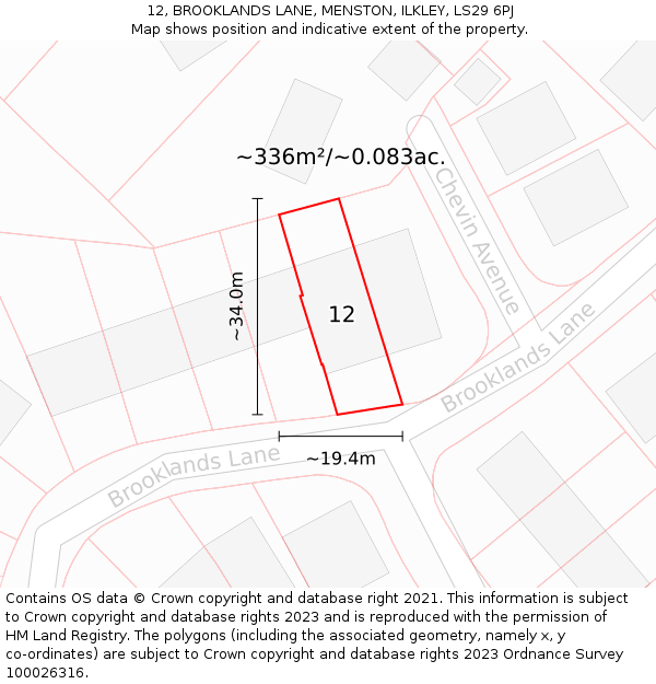 12, BROOKLANDS LANE, MENSTON, ILKLEY, LS29 6PJ: Plot and title map