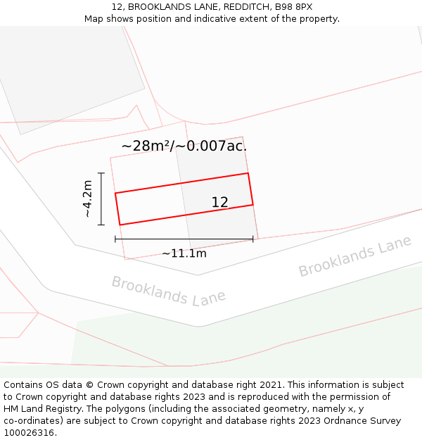 12, BROOKLANDS LANE, REDDITCH, B98 8PX: Plot and title map