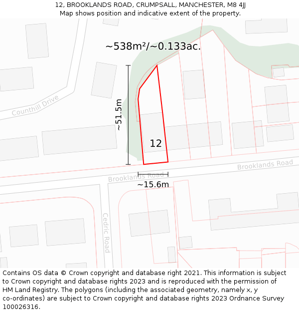 12, BROOKLANDS ROAD, CRUMPSALL, MANCHESTER, M8 4JJ: Plot and title map