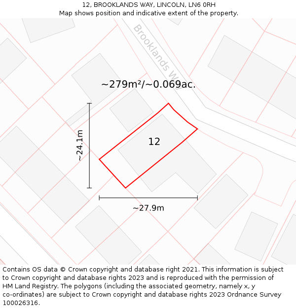 12, BROOKLANDS WAY, LINCOLN, LN6 0RH: Plot and title map