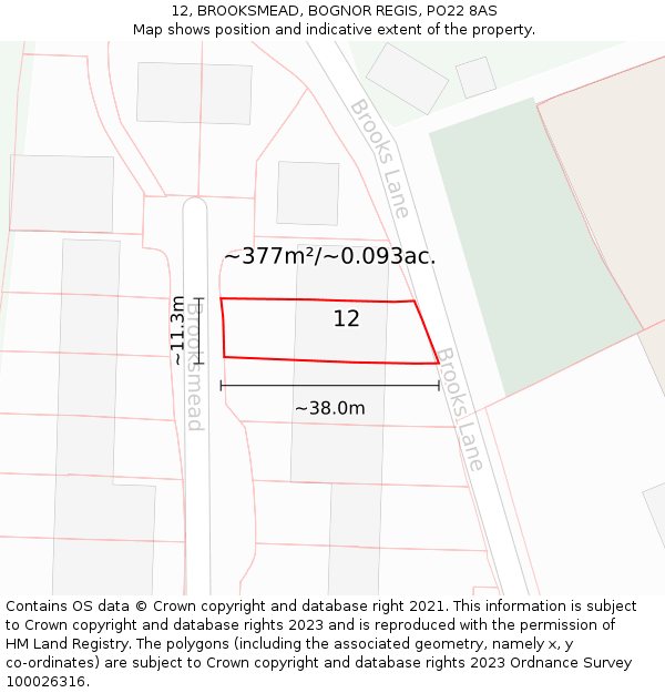 12, BROOKSMEAD, BOGNOR REGIS, PO22 8AS: Plot and title map