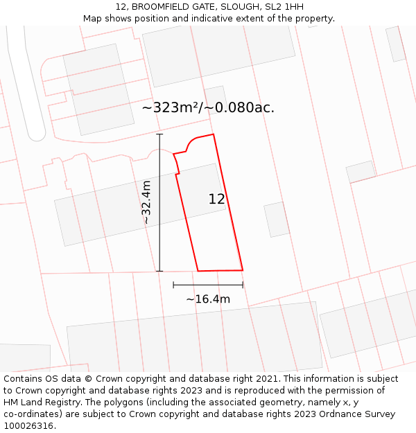 12, BROOMFIELD GATE, SLOUGH, SL2 1HH: Plot and title map