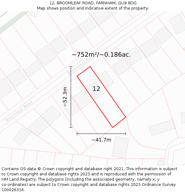 12, BROOMLEAF ROAD, FARNHAM, GU9 8DG: Plot and title map