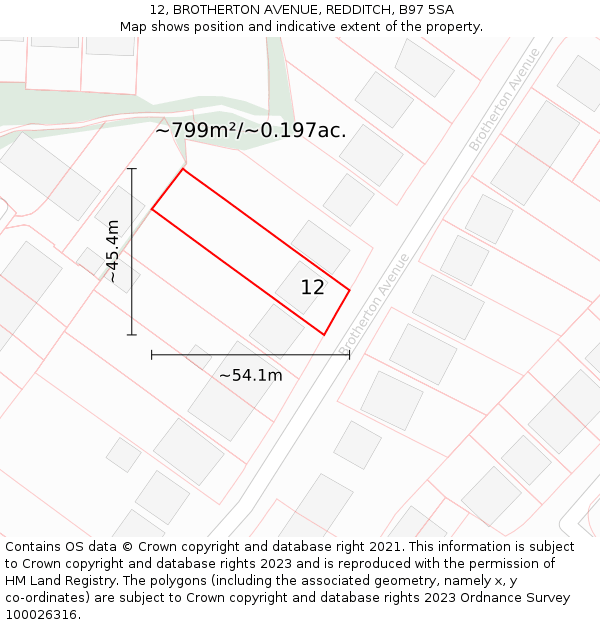 12, BROTHERTON AVENUE, REDDITCH, B97 5SA: Plot and title map