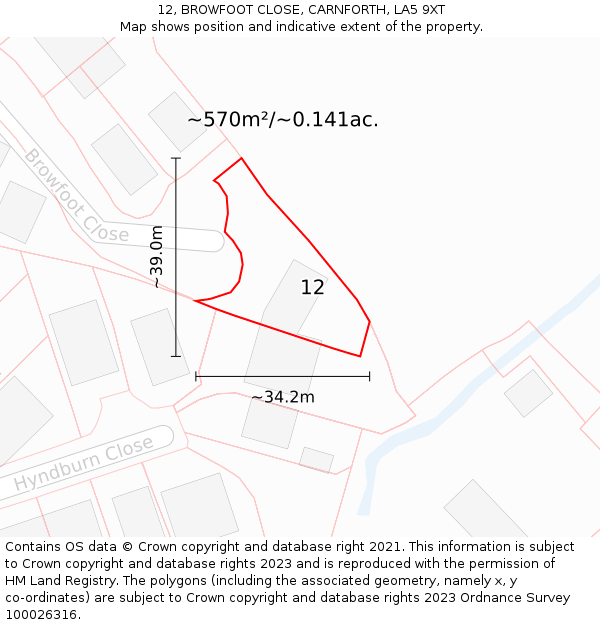 12, BROWFOOT CLOSE, CARNFORTH, LA5 9XT: Plot and title map