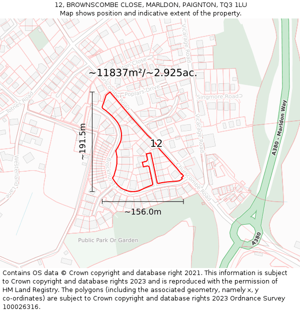 12, BROWNSCOMBE CLOSE, MARLDON, PAIGNTON, TQ3 1LU: Plot and title map