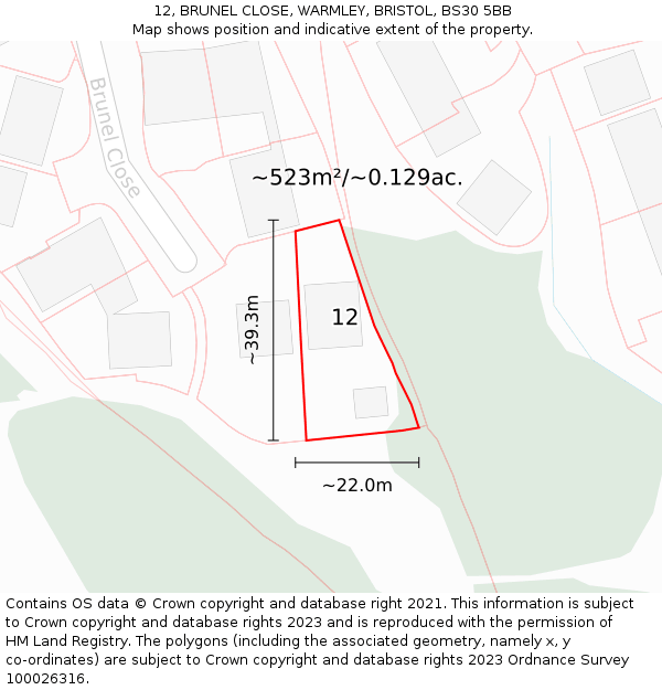 12, BRUNEL CLOSE, WARMLEY, BRISTOL, BS30 5BB: Plot and title map