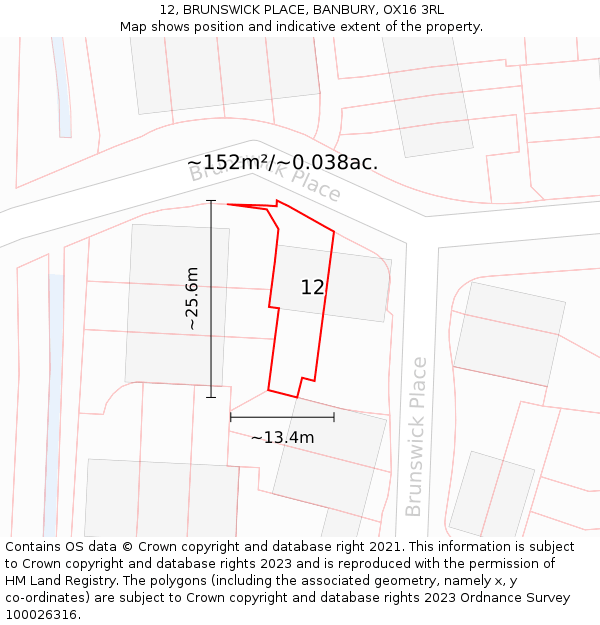 12, BRUNSWICK PLACE, BANBURY, OX16 3RL: Plot and title map