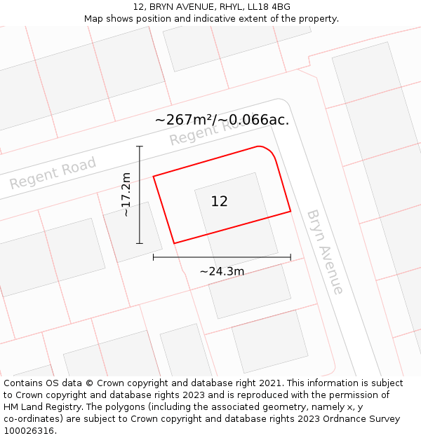 12, BRYN AVENUE, RHYL, LL18 4BG: Plot and title map