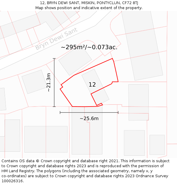 12, BRYN DEWI SANT, MISKIN, PONTYCLUN, CF72 8TJ: Plot and title map