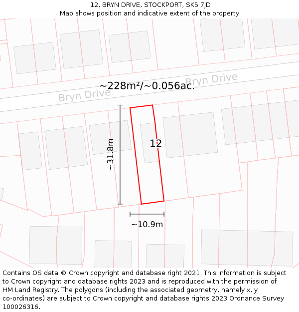 12, BRYN DRIVE, STOCKPORT, SK5 7JD: Plot and title map