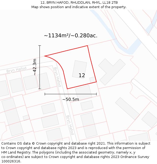 12, BRYN HAFOD, RHUDDLAN, RHYL, LL18 2TB: Plot and title map