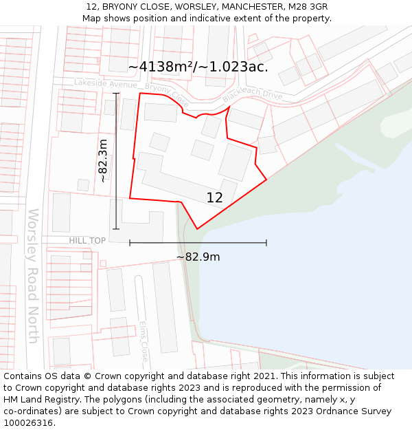 12, BRYONY CLOSE, WORSLEY, MANCHESTER, M28 3GR: Plot and title map