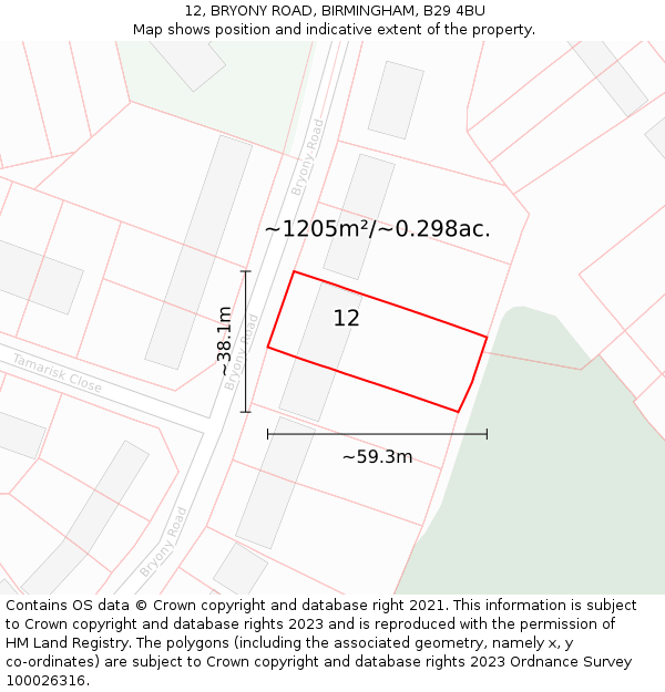 12, BRYONY ROAD, BIRMINGHAM, B29 4BU: Plot and title map