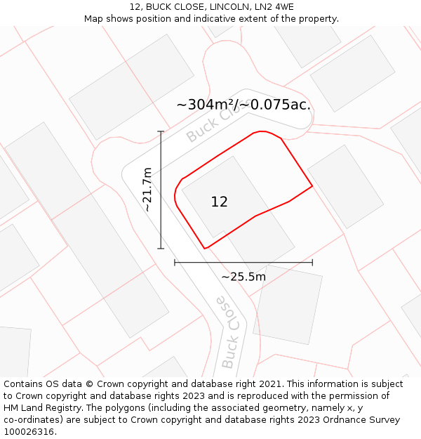 12, BUCK CLOSE, LINCOLN, LN2 4WE: Plot and title map