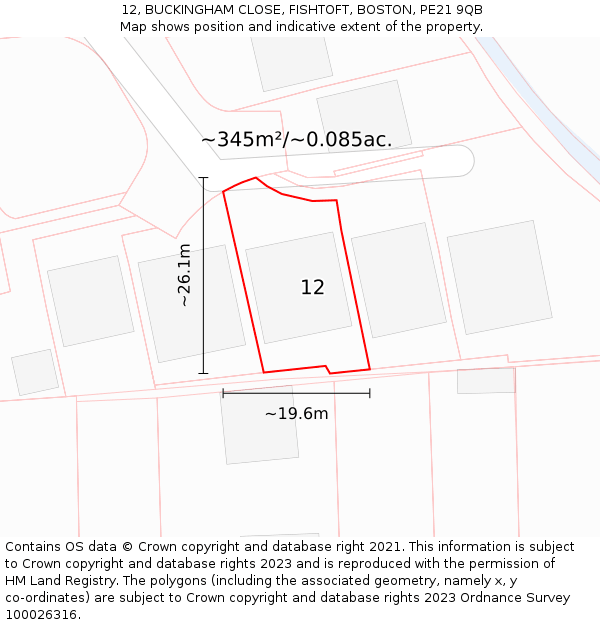 12, BUCKINGHAM CLOSE, FISHTOFT, BOSTON, PE21 9QB: Plot and title map