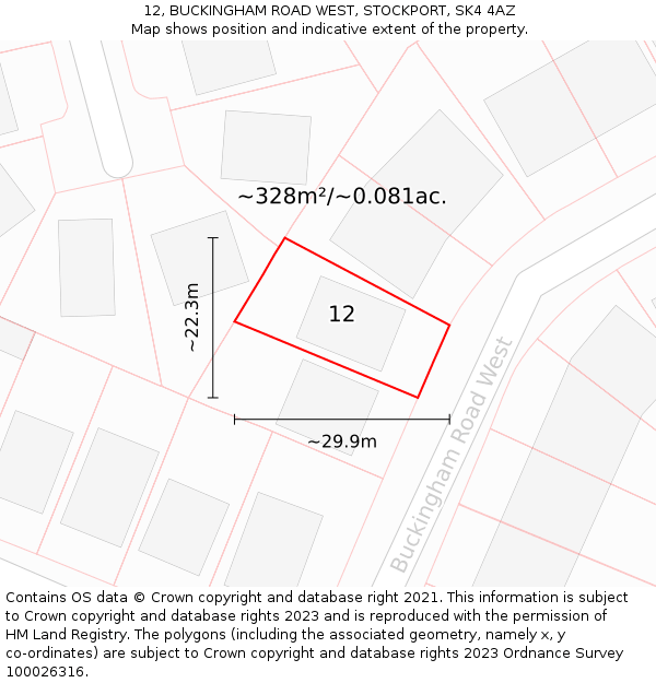 12, BUCKINGHAM ROAD WEST, STOCKPORT, SK4 4AZ: Plot and title map