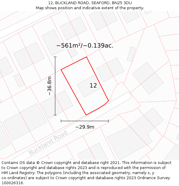 12, BUCKLAND ROAD, SEAFORD, BN25 3DU: Plot and title map