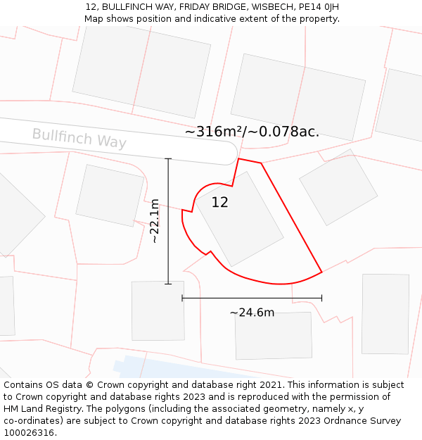 12, BULLFINCH WAY, FRIDAY BRIDGE, WISBECH, PE14 0JH: Plot and title map