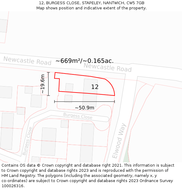 12, BURGESS CLOSE, STAPELEY, NANTWICH, CW5 7GB: Plot and title map