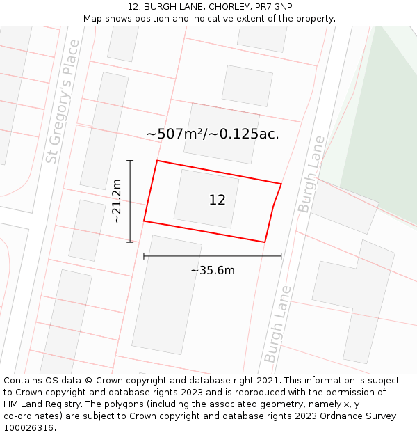 12, BURGH LANE, CHORLEY, PR7 3NP: Plot and title map