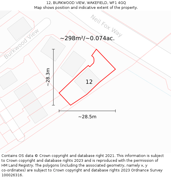 12, BURKWOOD VIEW, WAKEFIELD, WF1 4GQ: Plot and title map