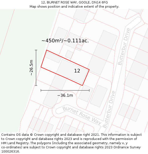 12, BURNET ROSE WAY, GOOLE, DN14 6FG: Plot and title map