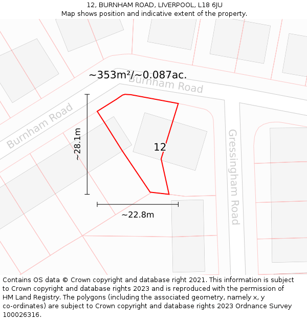 12, BURNHAM ROAD, LIVERPOOL, L18 6JU: Plot and title map