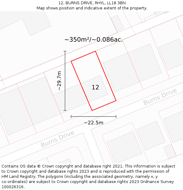 12, BURNS DRIVE, RHYL, LL18 3BN: Plot and title map