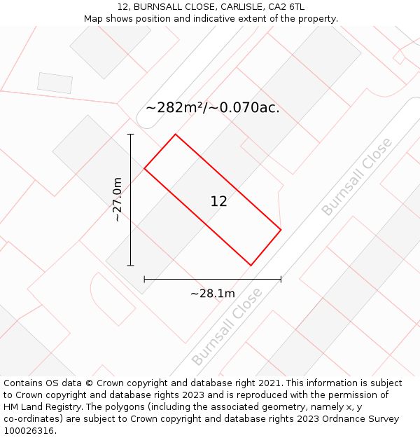 12, BURNSALL CLOSE, CARLISLE, CA2 6TL: Plot and title map