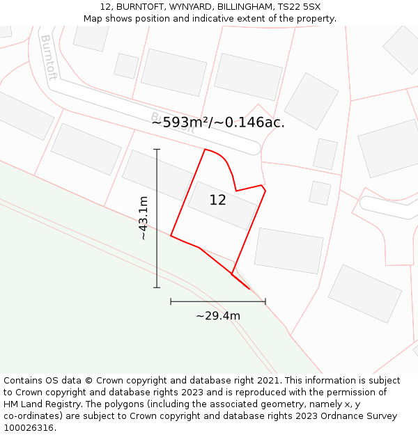 12, BURNTOFT, WYNYARD, BILLINGHAM, TS22 5SX: Plot and title map