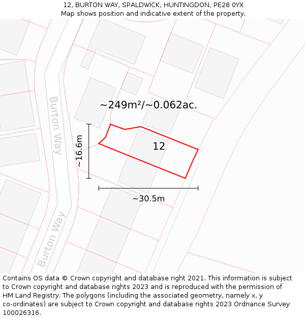 12, BURTON WAY, SPALDWICK, HUNTINGDON, PE28 0YX: Plot and title map